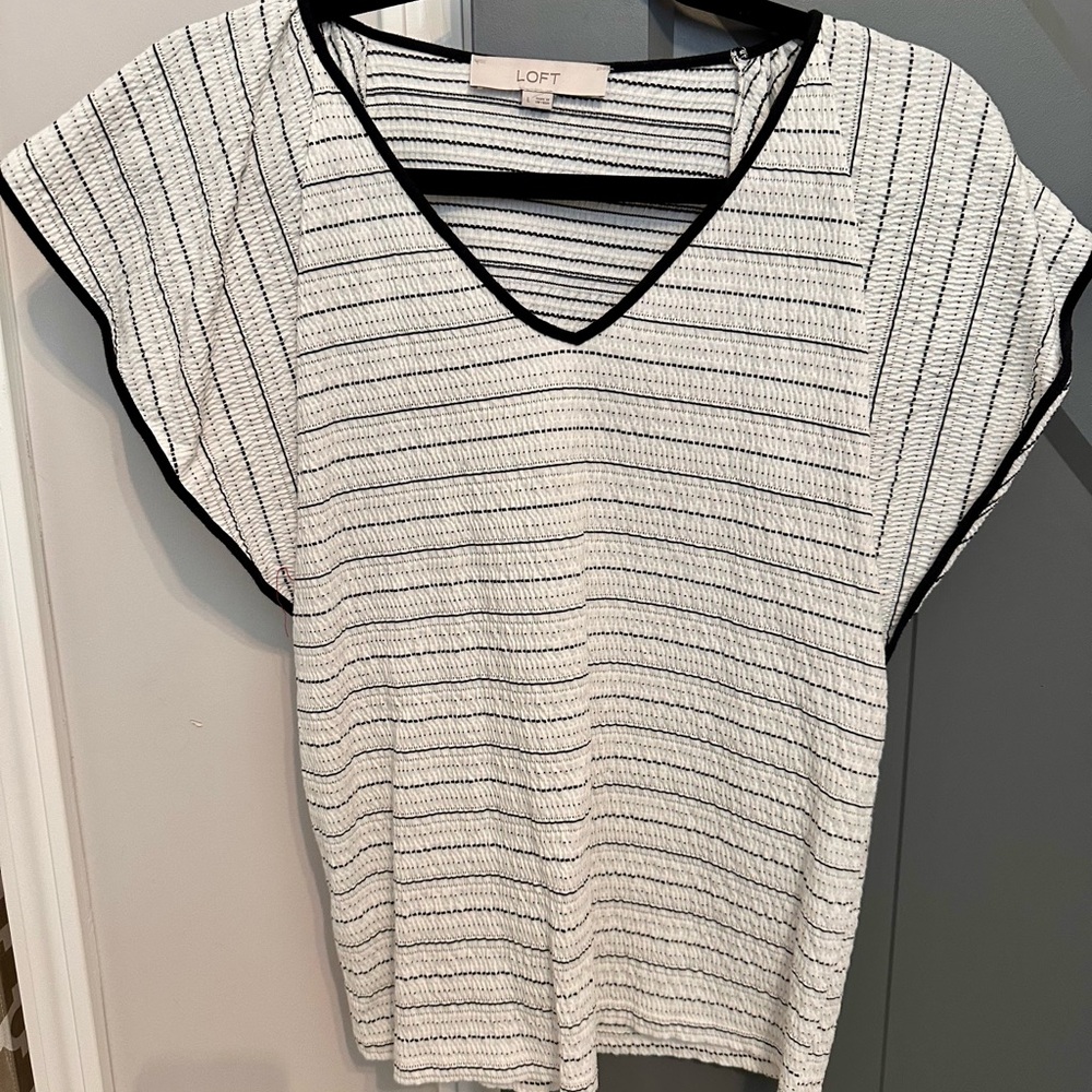 LOFT Women's Black and White Striped Top